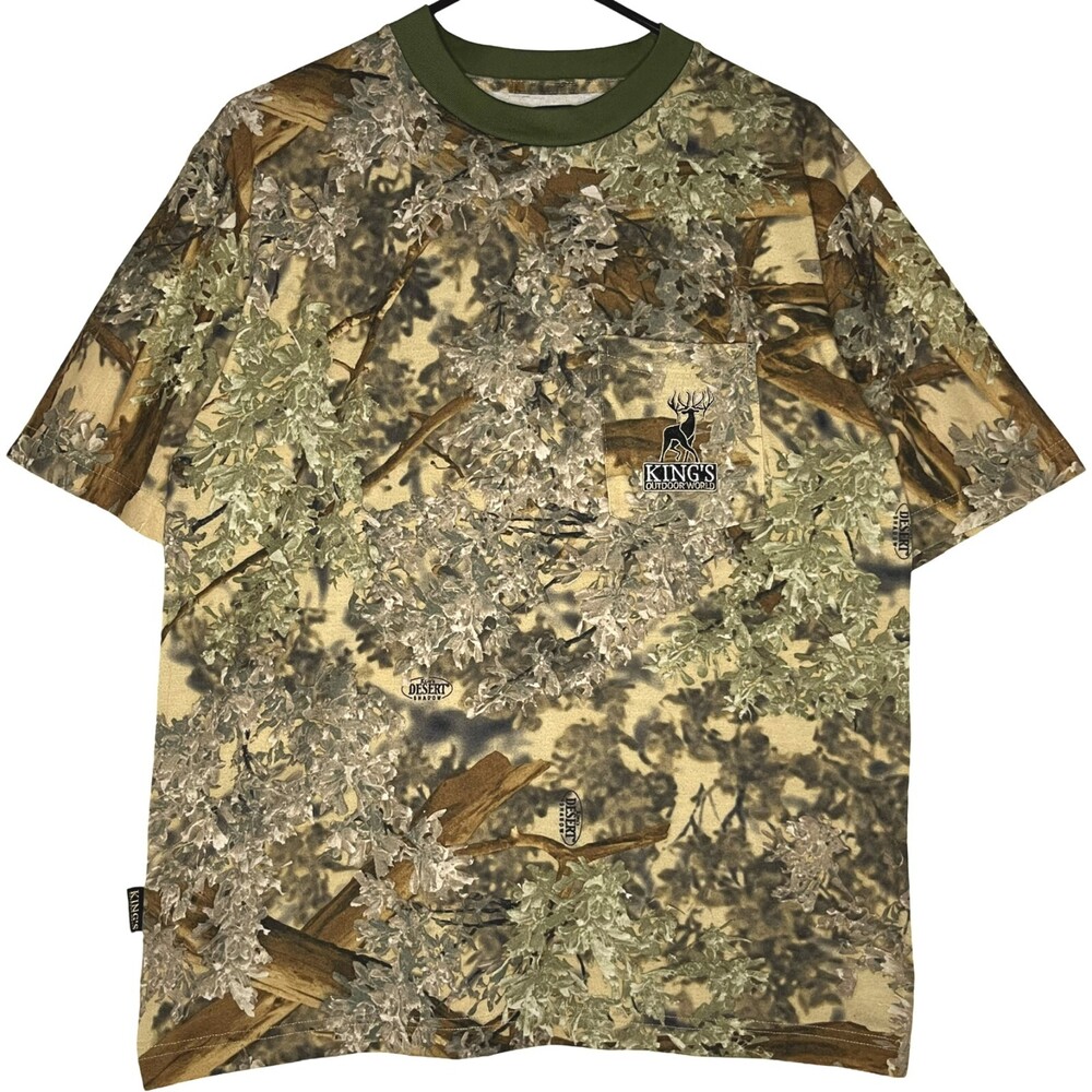 Kings Outdoor World Mens Shirt Medium Green Desert Shadow Camo Short Sleeve Crew